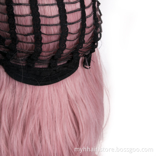 Body Wave synthetic hair Wig, High Temperature 20 inch for Women Dark Pink Afro cosplay Natural Ombre color hair wigs